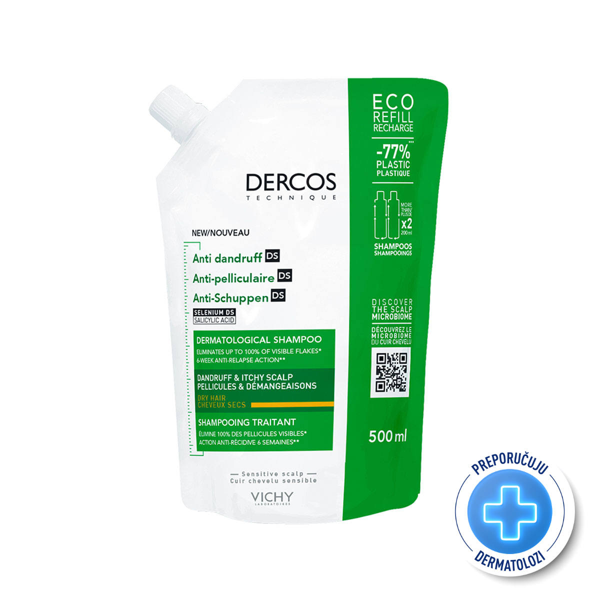 3337875787208_1.jpg Vichy Dercos šampon protiv peruti suha kosa 500 ml eco refill - za perut i svrbež - Image 1