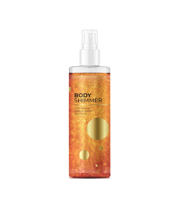 3879000071344.png Mello Body Shimmer Gold losion za tijelo sa zlatnim šljokicama 200 ml - za sjajnu i blistavu kožu - Image 1